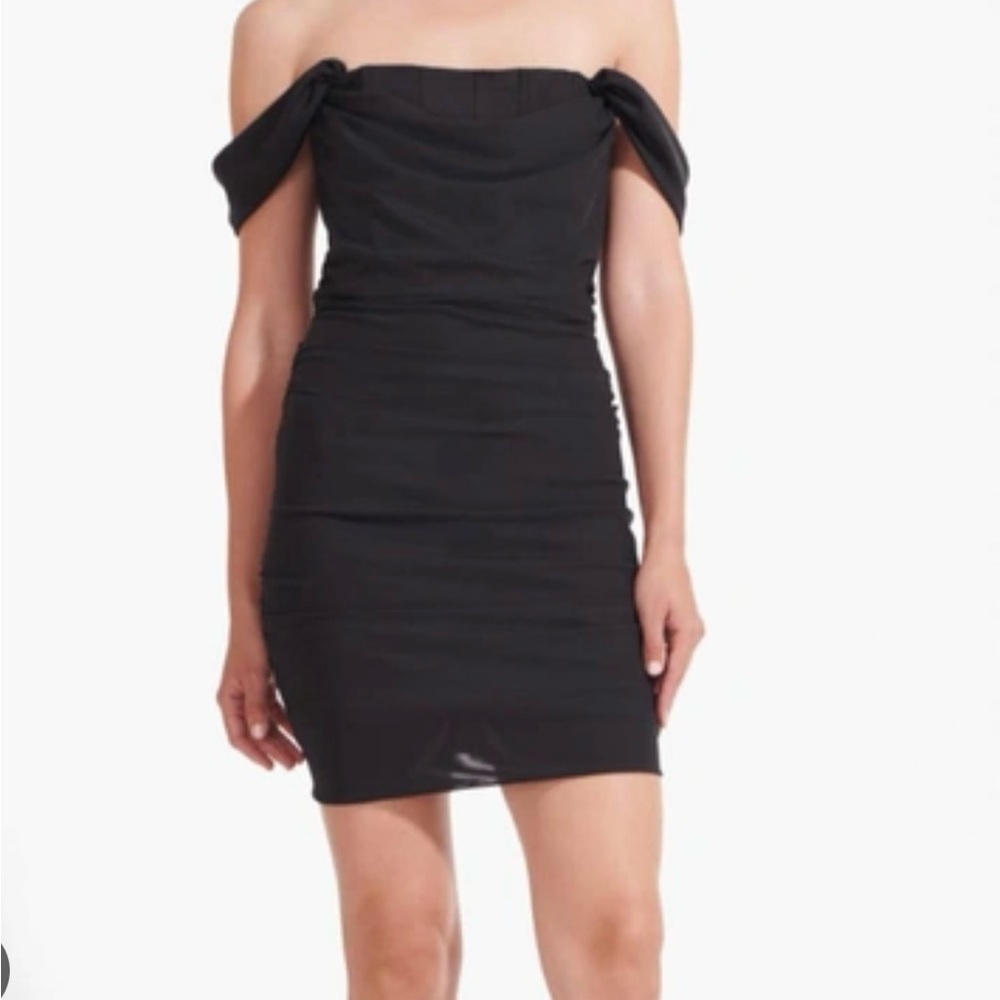 STAUD Stormi Ruched Black Off The Shoulders Strapless Dress Size L